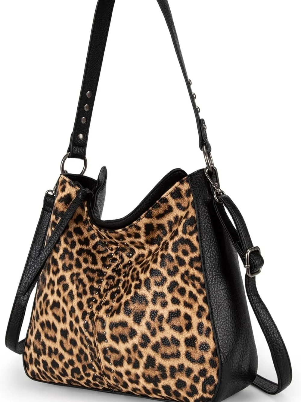 Leopard Print Women’s Shoulder Bag with Black Trim